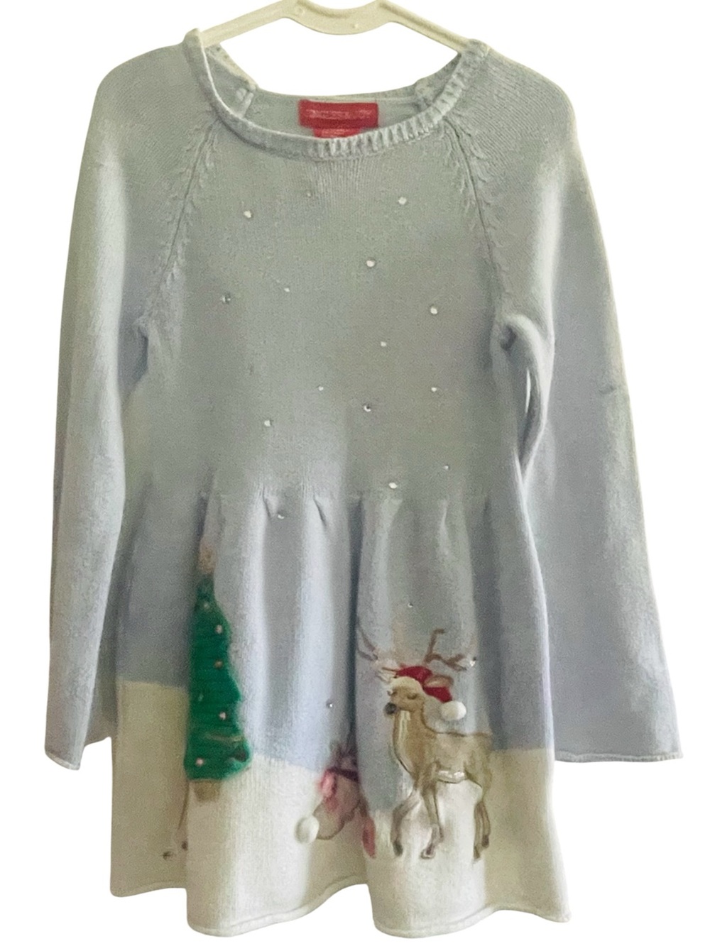 Jingles & Joy Girls Christmas Sweater Dress Size 5/6 Blue Reindeer Holiday Knit